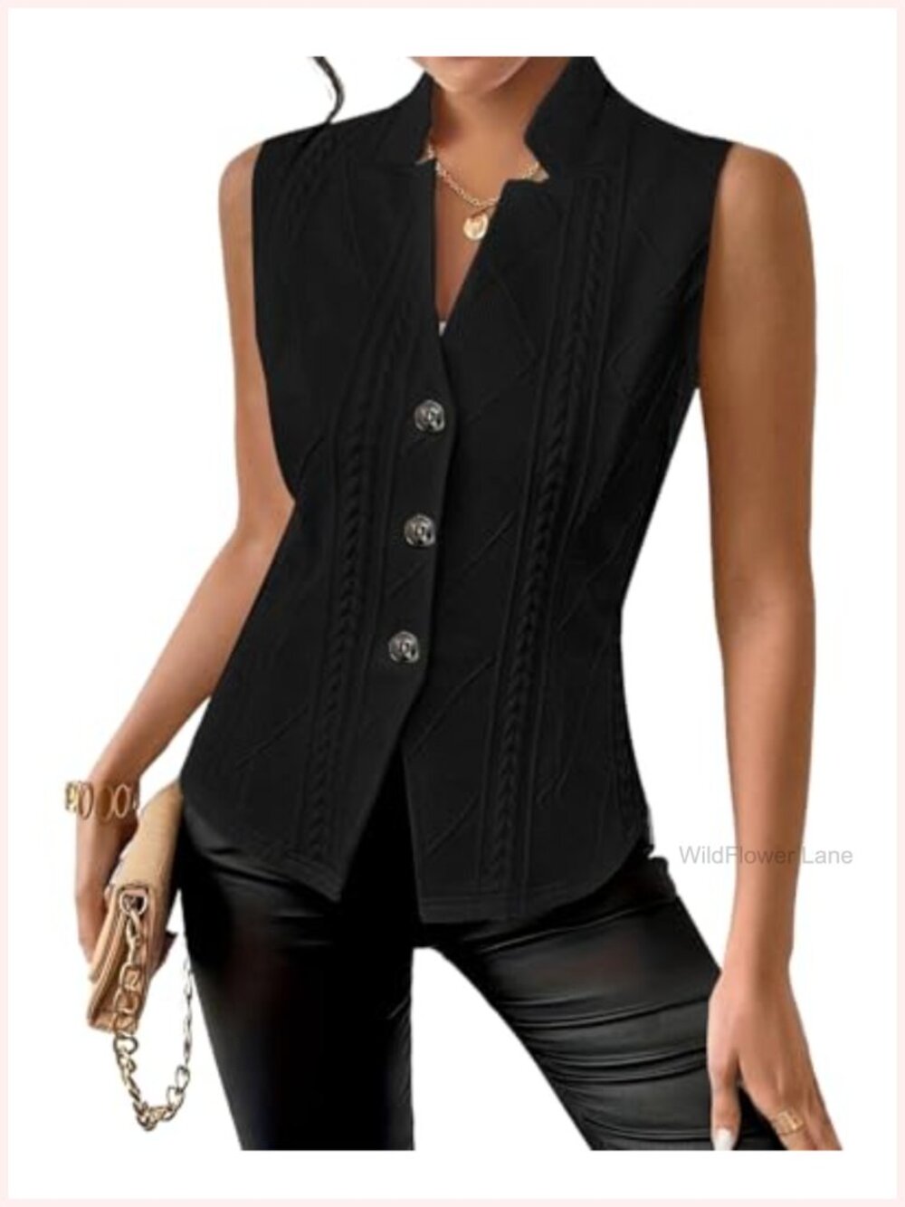 Women's Sleeveless Button Down Blazer Vest Slim Fit Knit Tank Top Waistcoat